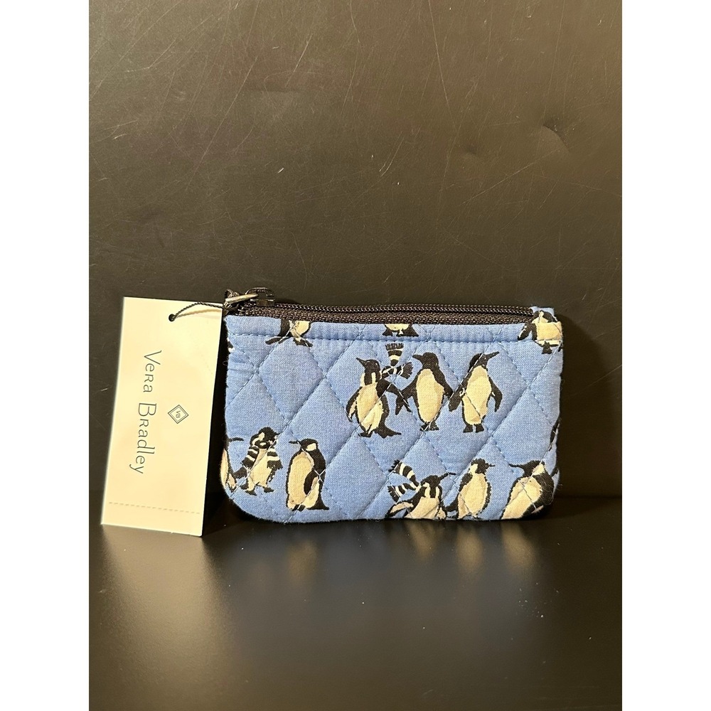 Vera Bradley Zip ID Case Blue Penguin Quilted Cotton Wallet New NWT
